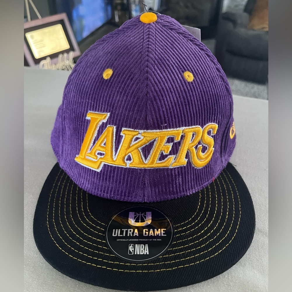 NBA LA Lakers Purple Yellow Corduroy Ultra Game Men’s Snap Back Hat - Picture 2 of 5